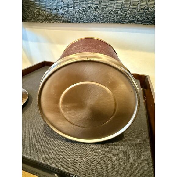 Vintage 50's Cigar Tobacco Humidor Canister Faux Leather & Metal w/Aztec Stone - Picture 7 of 8